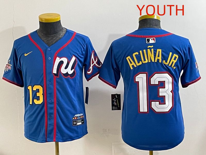 Youth 2025 Atlanta Braves #13 Acuna jr Blue All star Nike MLB Jersey style 7->youth mlb jersey->Youth Jersey